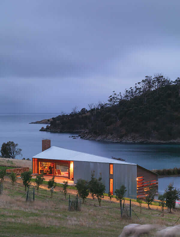 The cottage at dusk.