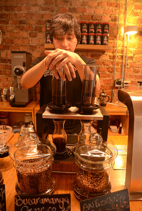 Preparing coffee with an Aeropress at E&D Cafe.