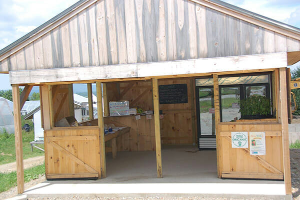 Farmstand built with Kickstarter funds, at Bahner Farm, MOFGA-certified 