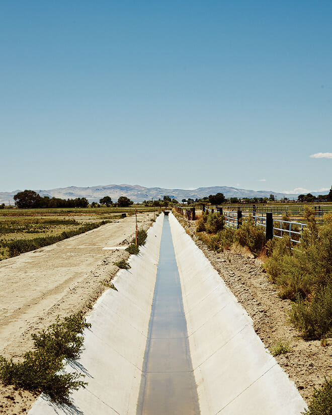 Irrigation ditches like this one are common in Fallon. The Lahontan Valley, in which the town sits, gets an average of just 4 inches of rain a year. 