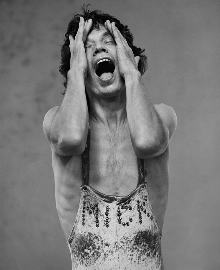 Herb Ritts' famous photograph of Mick Jagger in overalls.