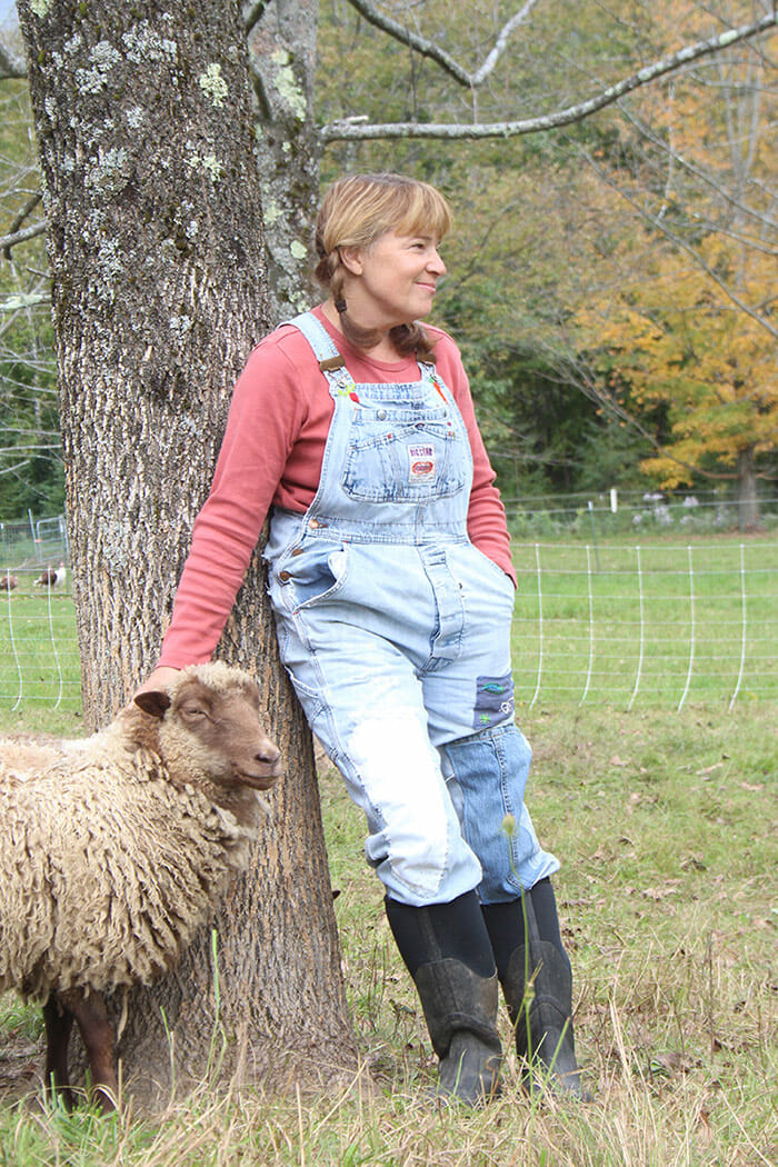 Vermont farmer Tammy White of Wing and a Prayer Farm in her favorite pair of bib overalls. Tammy is one of the followers of The Bib Professor Blog, an international gathering place for people who are loyal fans of overalls.