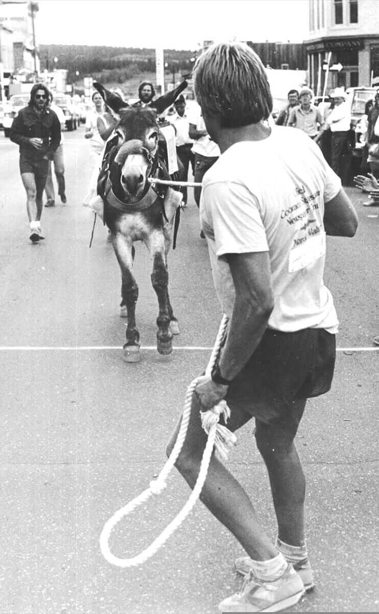 Finishing the Last Ass Over the Pass with Moose, 1980, photographed by Miles F. Porter IV.