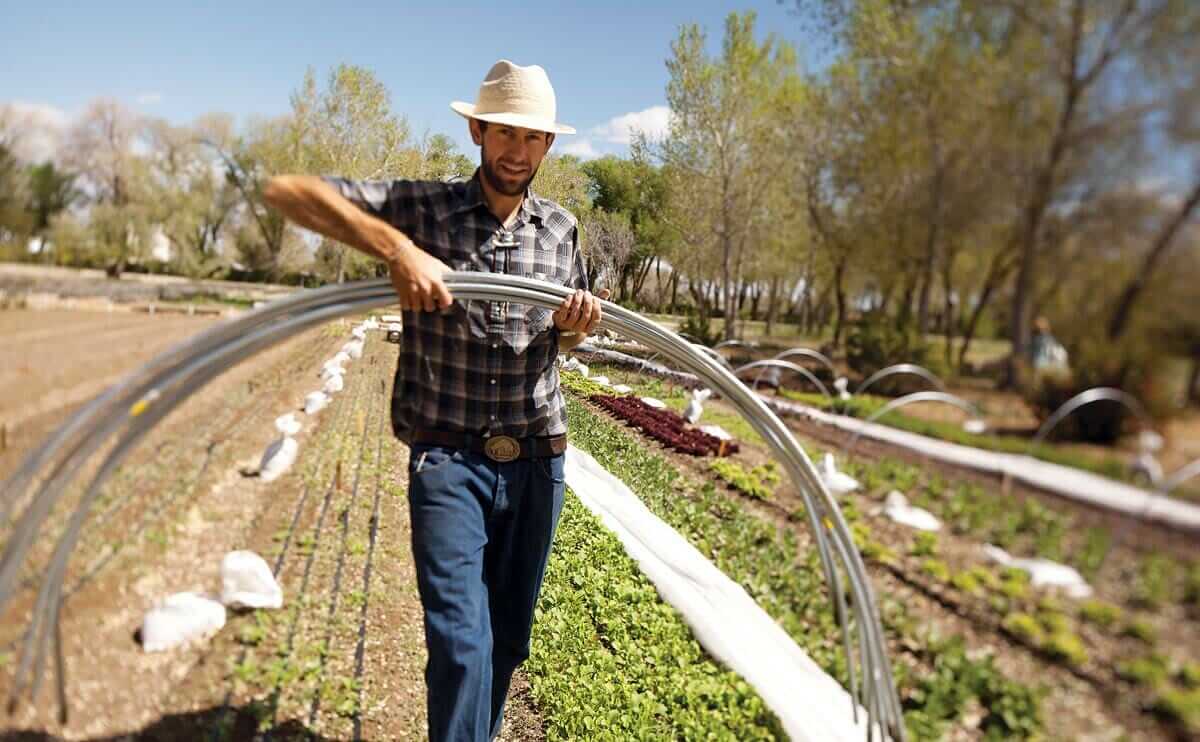 Los Poblanos' farmer Kyle in the garden.