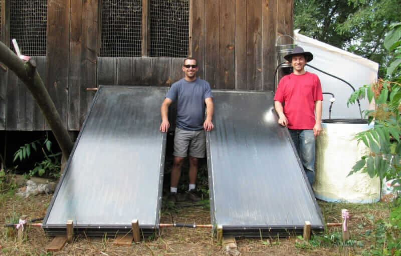 Board member Dan Marks and Research Director Abe Noe-Hays built a solar pasteurizer in 2012 to sanitize 50 gallon batches of urine.