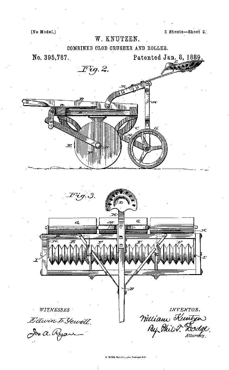 A Patent for a Combined Clod Crusher and Roller, 1889.
