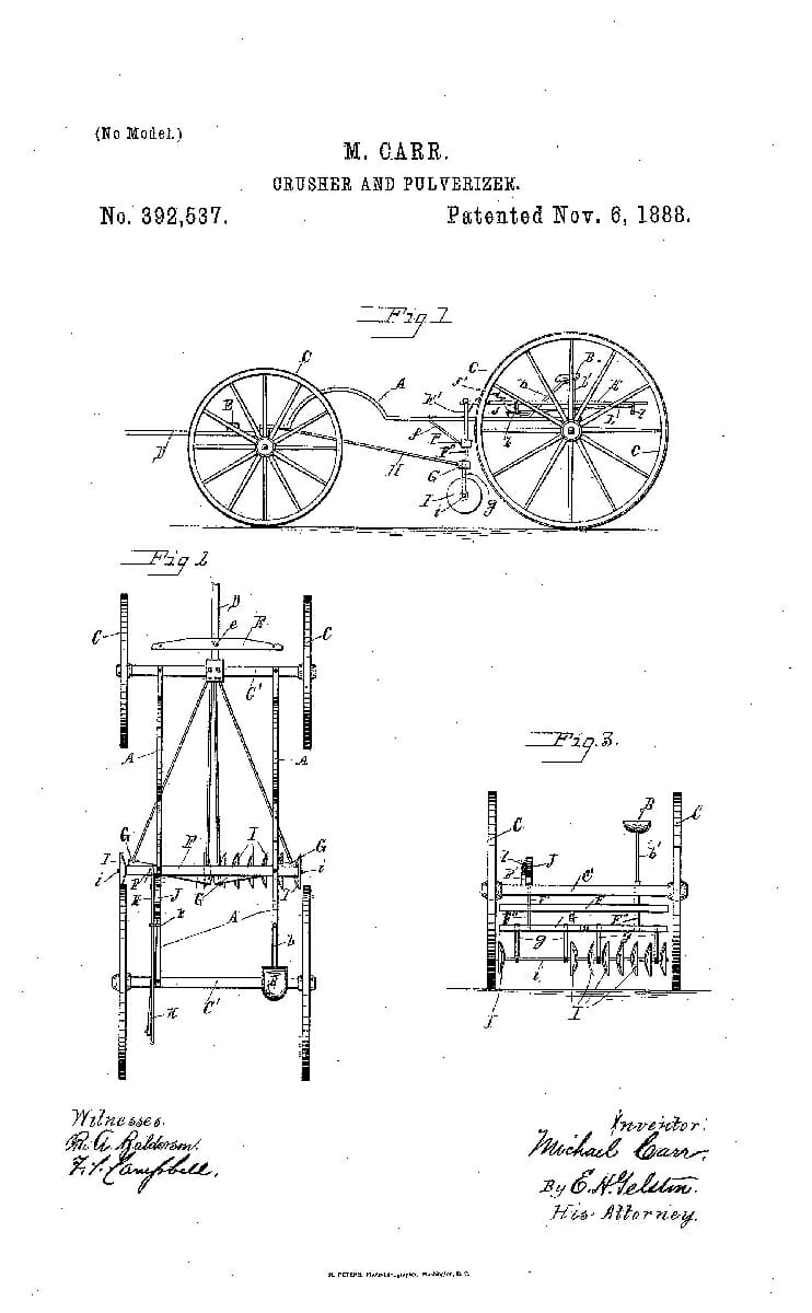 A Patent for a Crusher and Roller, 1888.