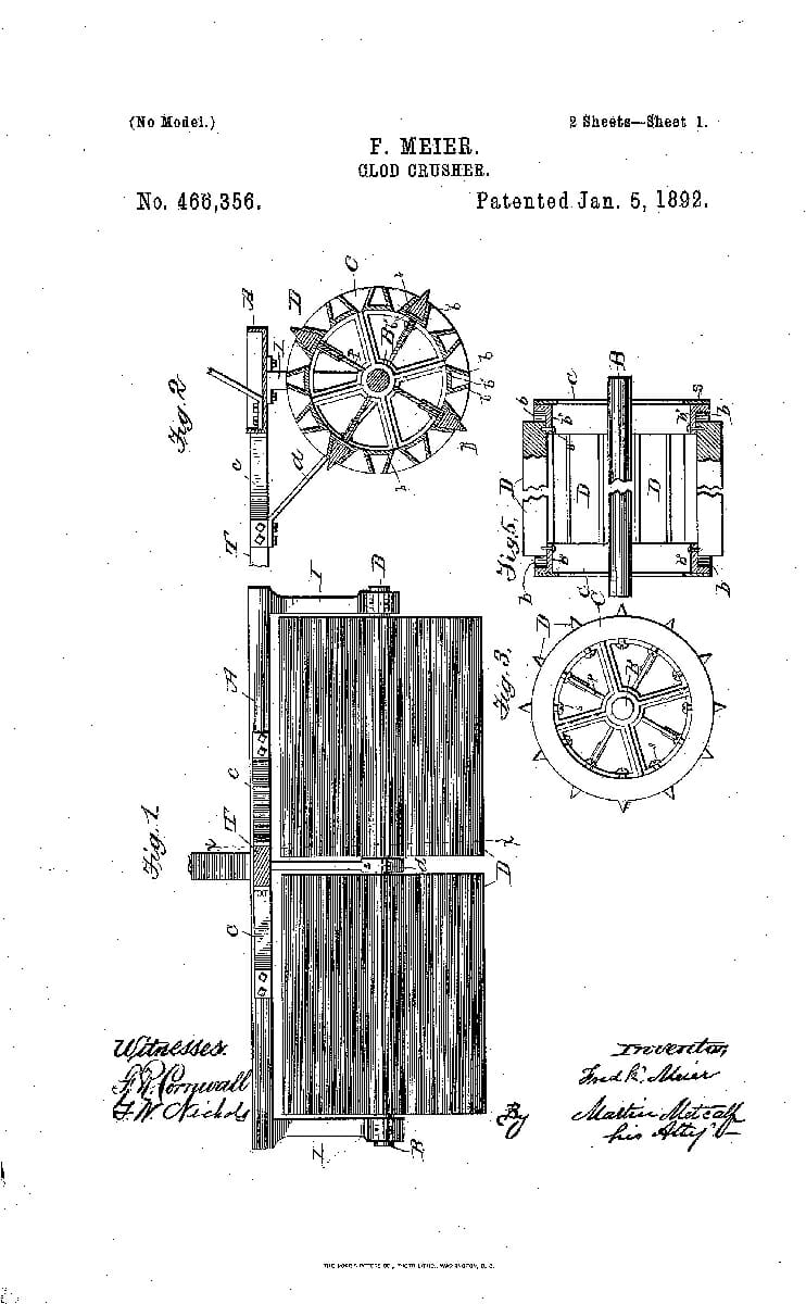 A Patent for a Clod Crusher, 1892.