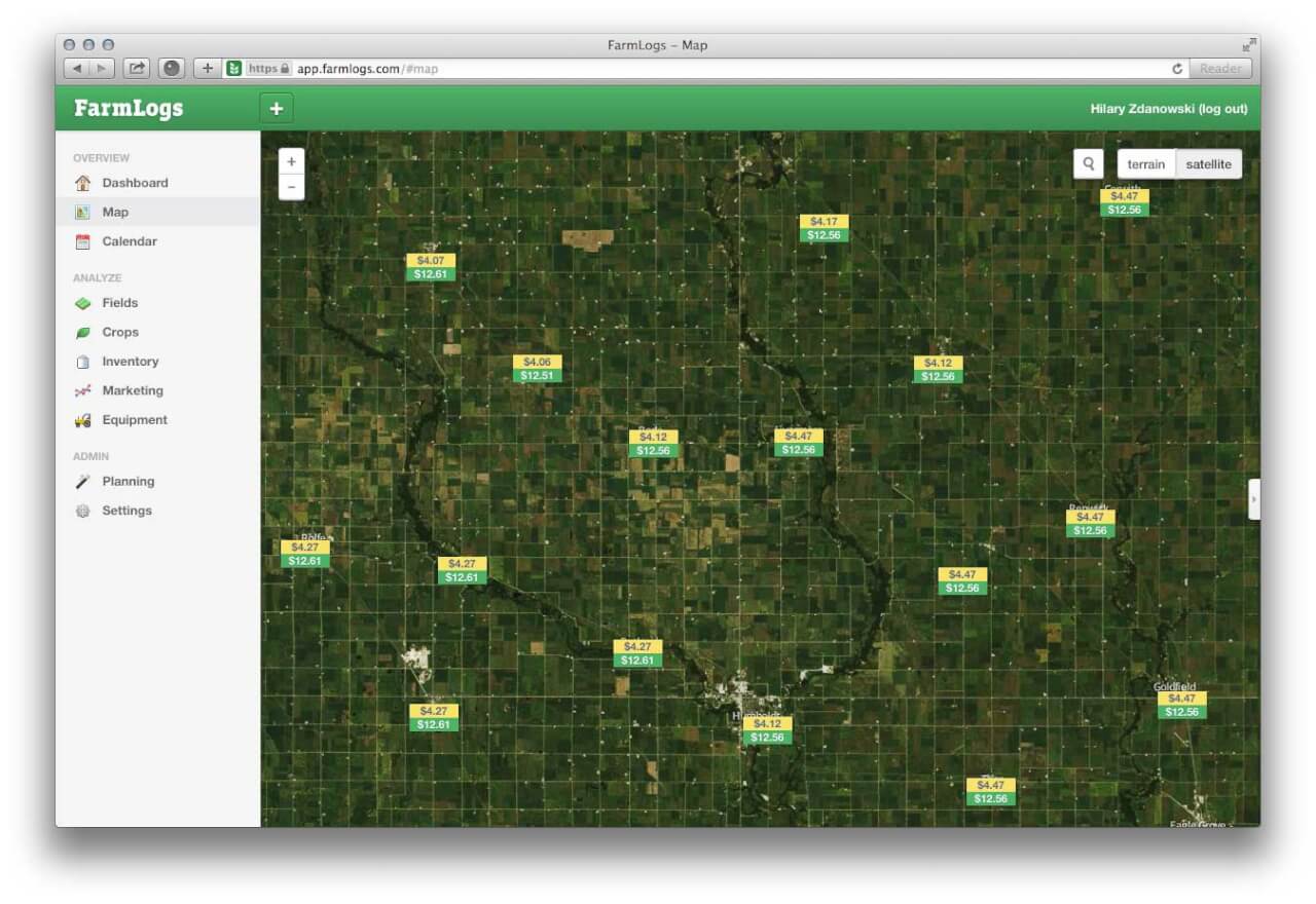 FarmLogs software maps a field in finances.