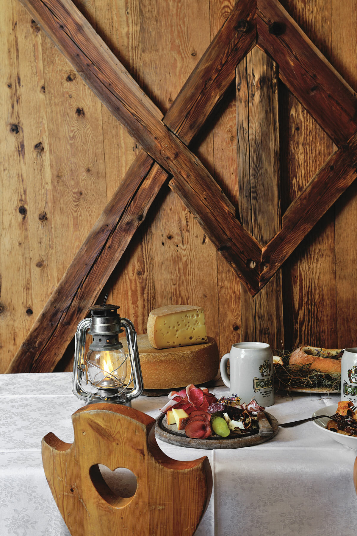 Inside the restaurant, local mountain cheese and meats are served.