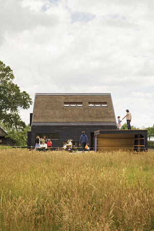 The test house with the shutters open, letting the air circulate.