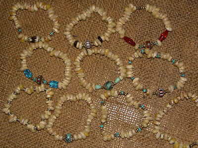 Bracelets with beads made by Heidi Scott.