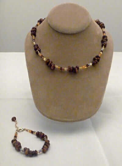 A corn necklace and corn bracelet made by Tara Barney.