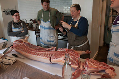 Sarah Wong, co-founder of the Seattle Meat Collective, instructs a class.