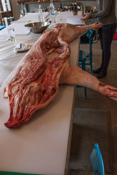 Students at the Seattle Meat Collective will take part of the meat that they break down home with them.