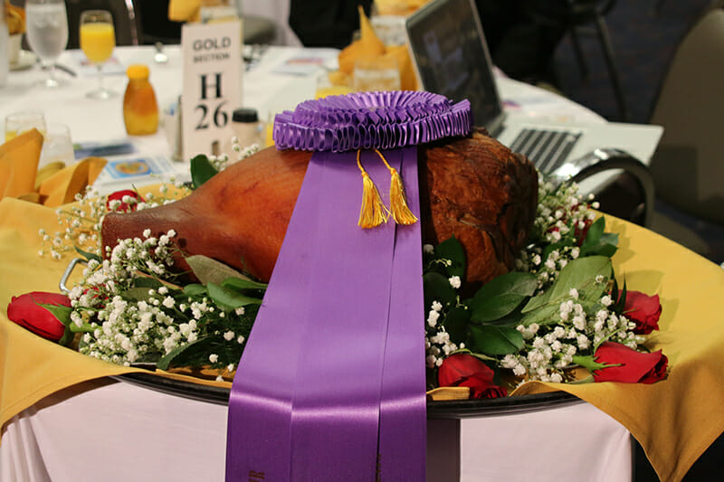 This prize-winning ham weighed in at 15 pounds, making it $125,865 per pound at auction. / Courtesy Kentucky Farm Bureau