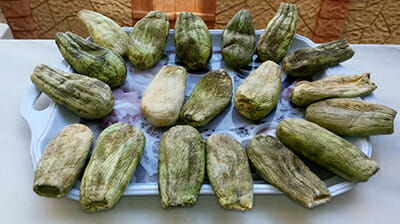 Dried, whole zucchinis prepared by Nuha.