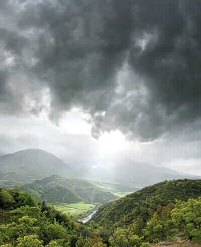 GjirokastÁ«r's dramatic landscape is framed by the GjerÁ« mountains. / Courtesy DDP Images.