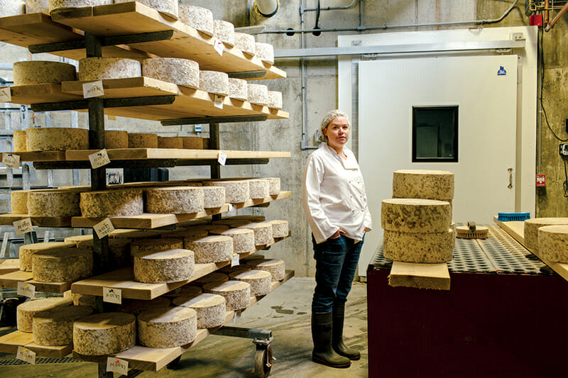 Microbiologist Sayer Smyczek in the cheese cellar.