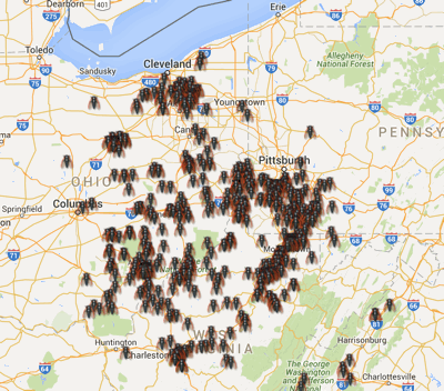 The most-recent cicada sighting map from Magicicada.org .