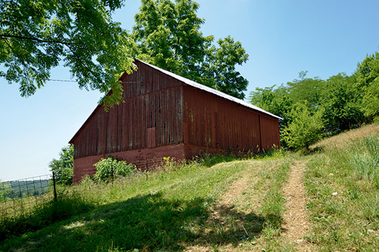 This barn, one of two on the property, contains horse stables.