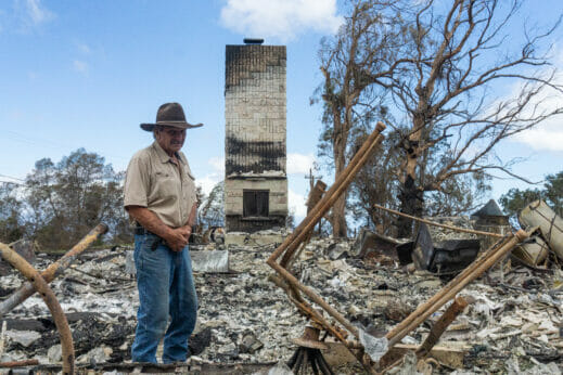 Doug Wagner stands next to what’s left of his home in Kula